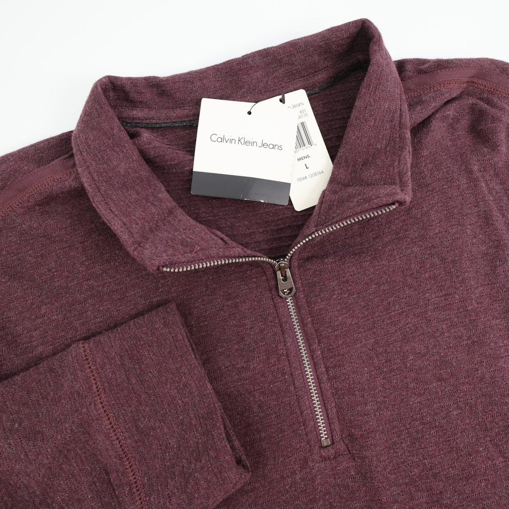 Calvin Klein Jeans Mens Large /4 Zip Mock Neck Pullover Top Shirt NEW